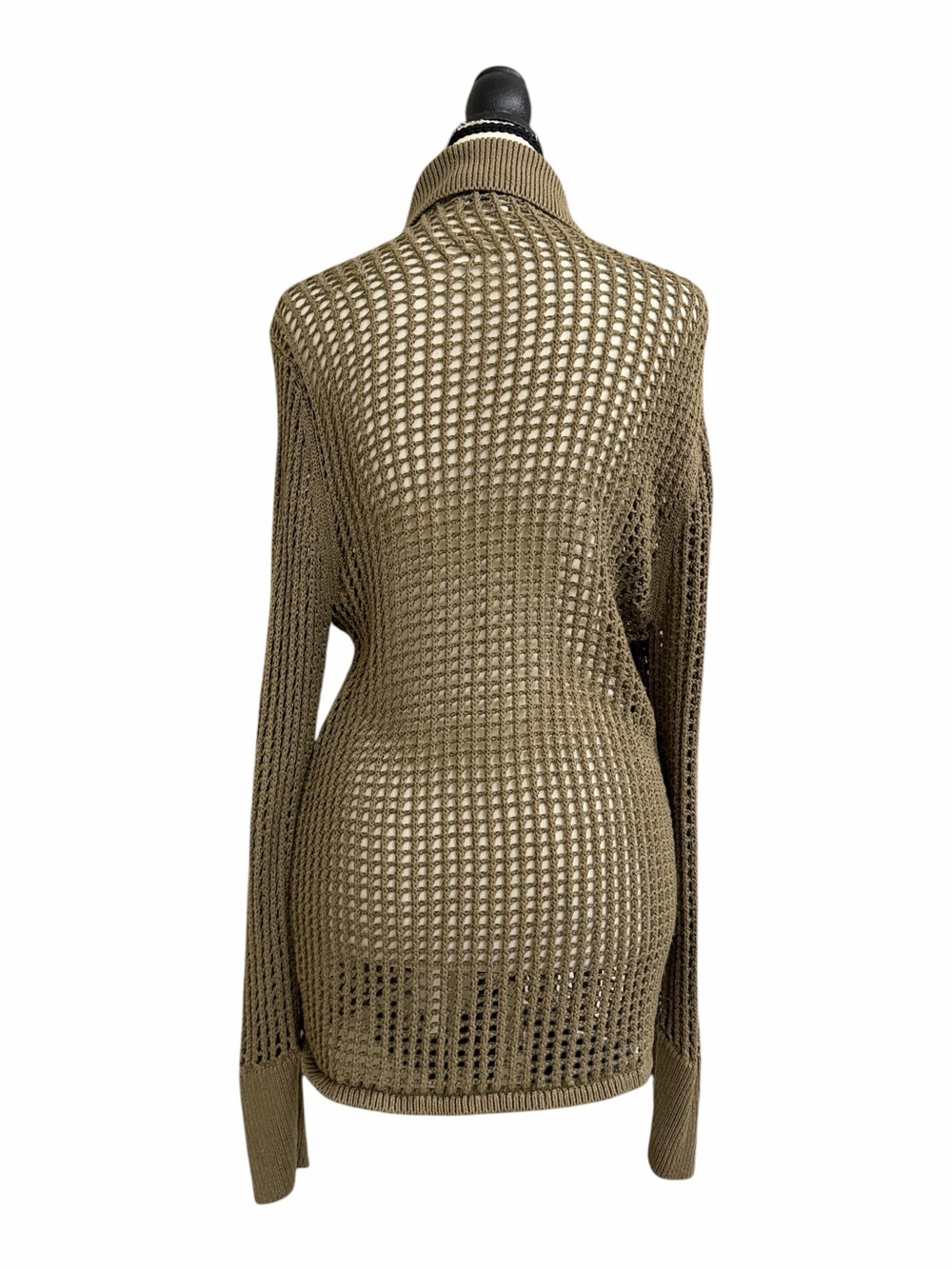 Anthropology DH New York Knit Open-Weave Button-Front Cardigan Sweater - Olive - Picture 4 of 5